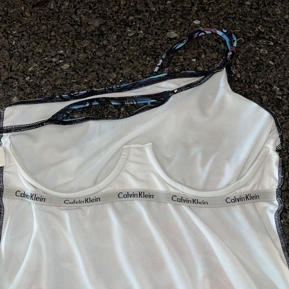 Calvin Klein Blue And Purple Print One Shoulder One Piece Swimsuit - Picture 5 of 7